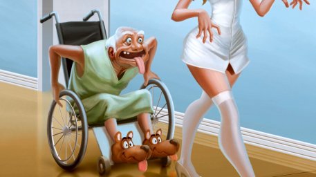r169_457x256_6048_The_old_mad_dog_2d_cartoon_painting_sexy_nurse_old_man_dogs_picture_image_digital_art.jpg